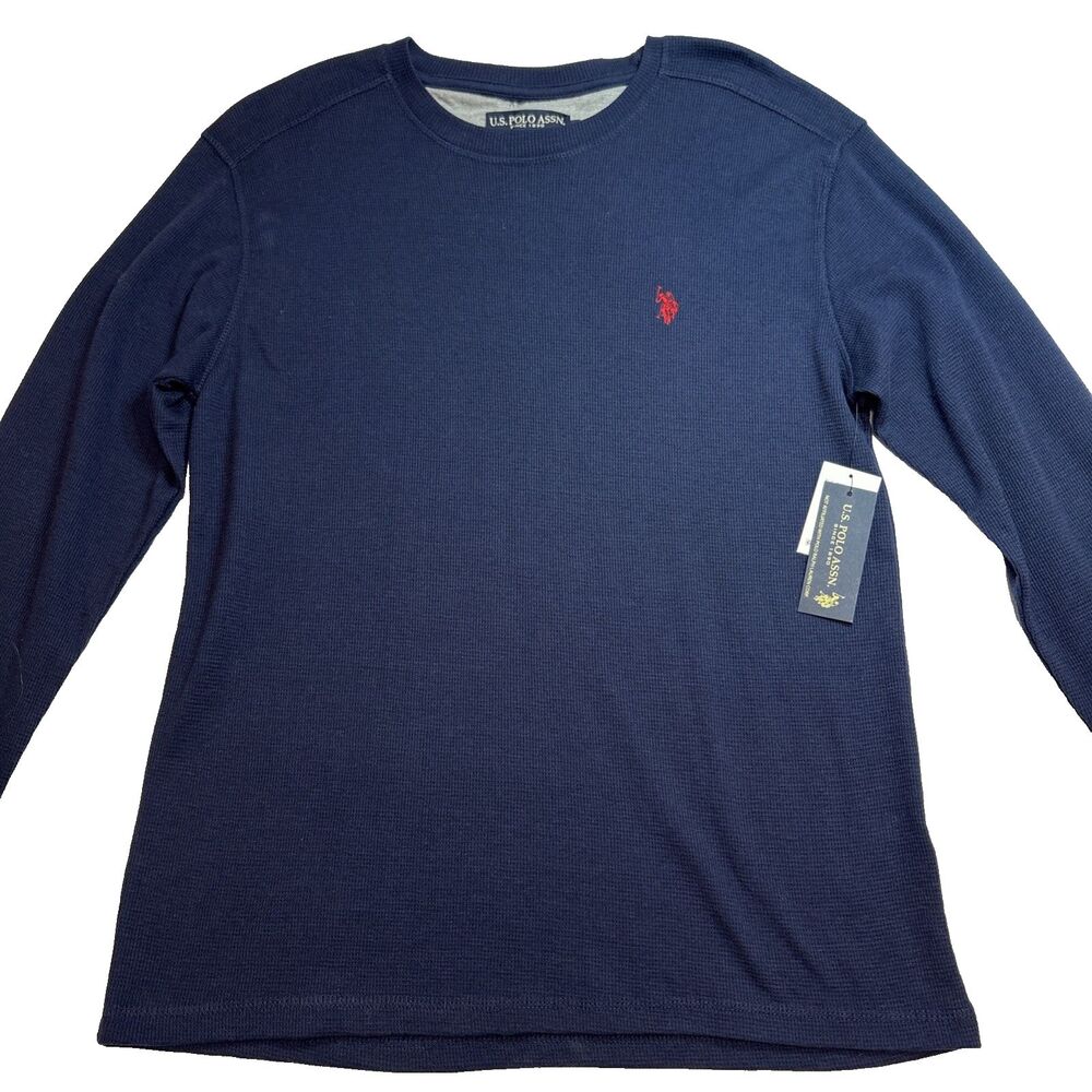 US Polo Assn Thermal Shirt Men Streetwear Navy Long Sleeve Logo Sz Large 42" NWT